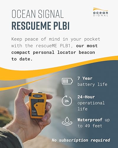 Ocean Signal rescueME PLB1 Personal Locator Beacon-Compact Emergency Distress Beacon with 7-Year Battery Life, 24+Hours of Operation & Lifejacket Attachment - Waterproof up to 49 feet