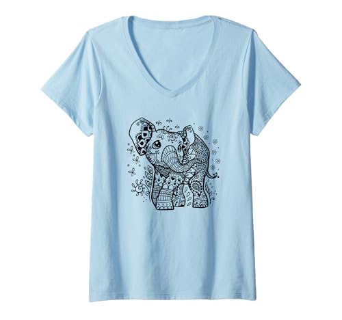 Mujer Mandala Elefant! Regalo para los amantes de los elefantes Camiseta Cuello V