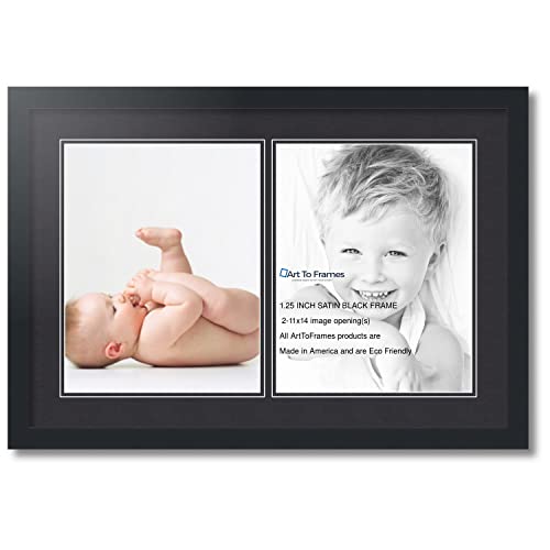 ArtToFrames Collage Photo Frame Double Mat with 2 - 11x14 Openings and Satin Black Frame