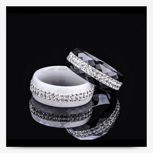 Wycian Bague Simple Femme, Bague en Zirconium Noir Céramique Taille 61.5 Rond 8mm avec Zircone Cubique Blanche Personnalisé pour Ceramique – vue 4