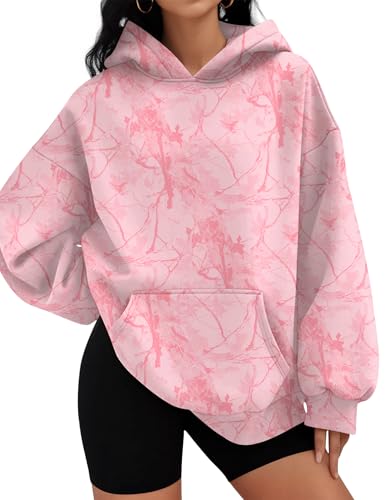 LOMON Camo Hoodies for Women Fleece Hooded Sweatshirt Long Sleeve Oversized Fashion Hoodie Pullover Sweater(Camo-Pink Print,M