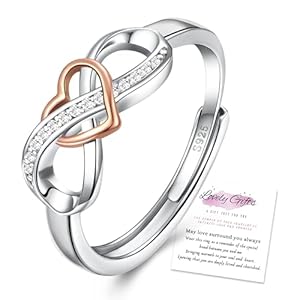 XOEMEL Sterling Silver Ring for Women Girls Dainty Infinity Heart Ring 925 Silver Rings for Women Adjustable Silver Rings with Cubic Zirconia Promise Ring Jewelry Gifts