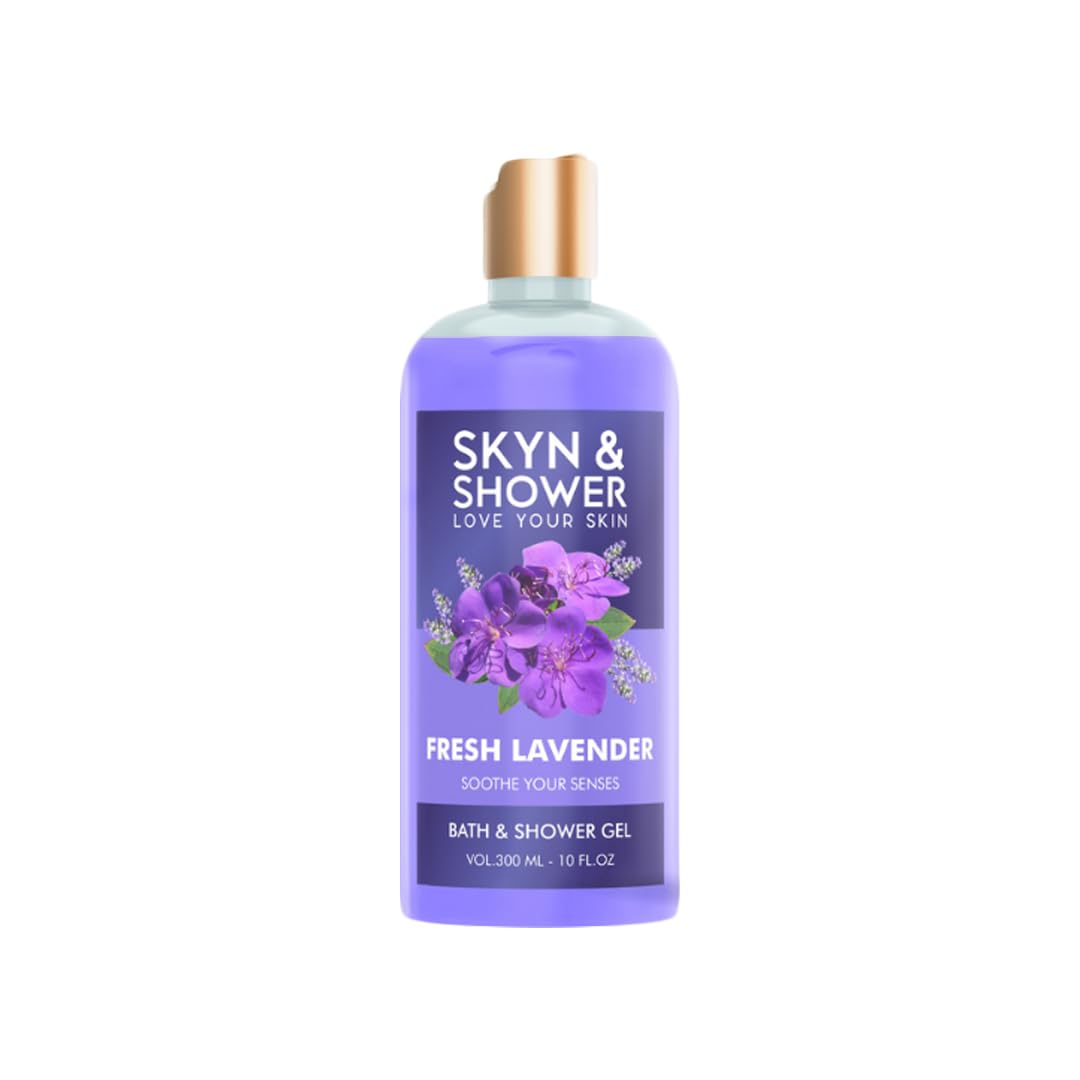 Skyn And Shower | Fresh Lavender | Shower gel | Body wash | Anti-Oxidant Rich | Hydrating | Moisturizing | Gentle | Refreshing | Natural | Exfoliating | Cleansing | Nourishing | Soothing | Aromatic | Luxury | pH-Balanced Formulation | Enriched with Vitamin E and Aloe | Sodium Lauryl ether sulphate | Coco Amido Propyl Betaine | Coco Di ethanol amine | Glycerine | Citric acid | Skincare | 300 ml