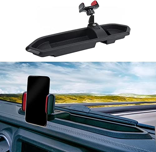 SYOSI Dash Tray Phone Holder Mount with Storage Box, Phone Mount Compatible with Jeep Wrangler 2018-2023 JL JLU