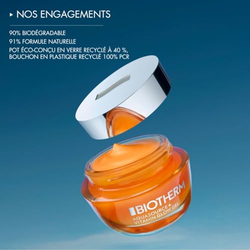 Biotherm, Aquasource+ Vitamin Glow Gel, Soin Éclat Visage et Anti-Imperfections, Hydratant et Anti-Taches, Enrichie en Plancton de Vie et Vitamine B3, Tous Types de Peau, 50 ml