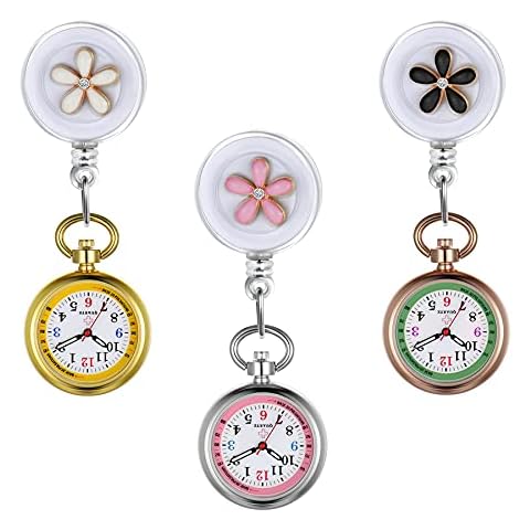 Lancardo Lapel Watch for Nurses Doctors Clip-on Hanging Nurse Watches Cute Leaves Pattern Silicon Cover Badge Stethoscope Retractable Fob Watch, d Cover