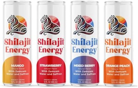 "Shilajit Energy Drink Variety Pack – Mango, Orange Peach, Strawberry, and Mixed Berry – 12-Pack