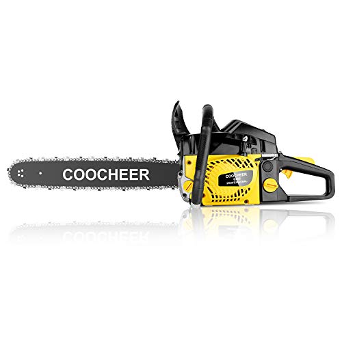 COOCHEER 20 Chainsaw, 62CC 2-Stroke Gas Powered Chainsaws, 3.5 HP Handheld Gasoline Chain Saw with 2 Chains and carrying Bag for Cutting Trees, Limbs, Wood (Yellow)