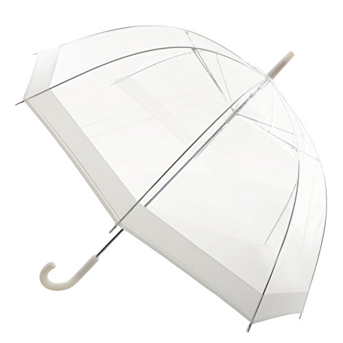 Drizzles Ladies Clear Dome Umbrella Brolly With Matching Crook Handle - White