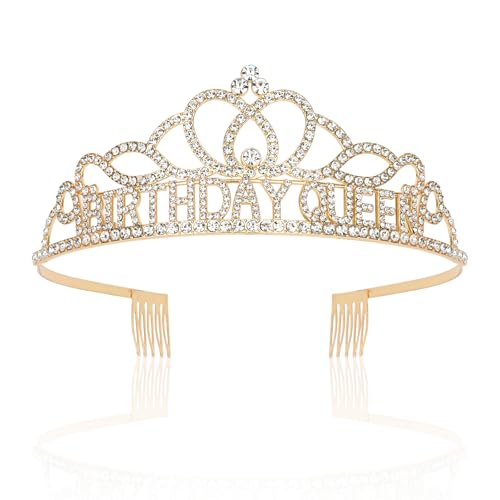 CIEHER Gold Birthday Queen Crown Birthday Women Girls, 1 Count (Pack of 1)