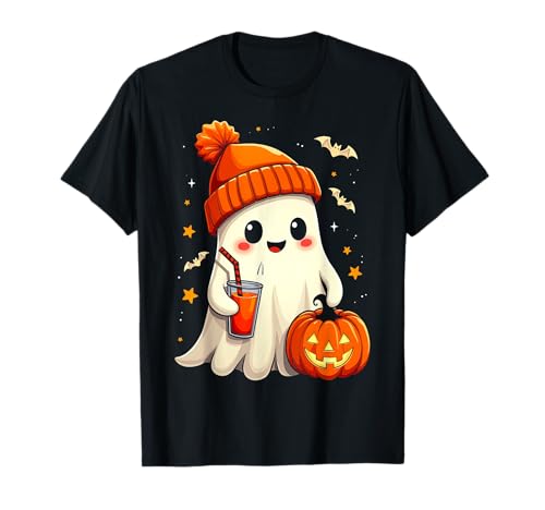 Lindo gorro de calabaza de Halloween con pompón fantasma Boos Camiseta