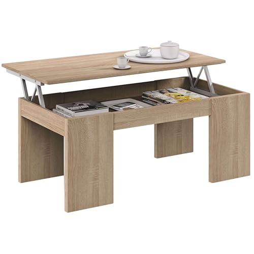 Habitdesign Modèle Kendra Table basse relevable avec finition chêne canadien 100 x 50 x 43-54 cm (l x P x H).