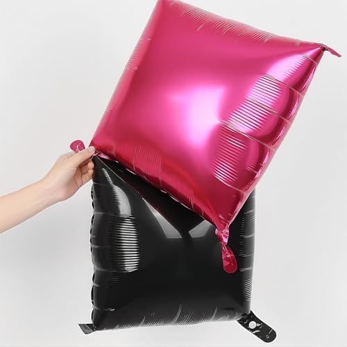 Pink and Black Square Foil Balloons Wall, Double Sided Chrome Hot Pink Black Balloons Tunnel Arch Kit Backdrop for Girl Birthday Party Wedding Engagement DIY Hula Hoop Decorations by Vibzox - Used condition - Image 3