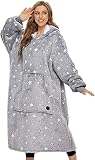 THREE POODLE Wearable Blanket Hoodie, Glow in The Dark Sherpa Hoodie, Oversized Hooded Blanket Sweat