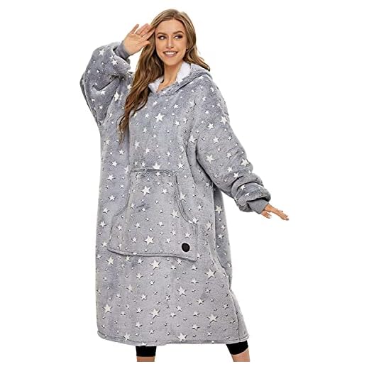 THREE POODLE Wearable Blanket Hoodie, Glow in The Dark Sherpa Hoodie, Oversized Hooded Blanket Sweatshirt for Adults Women Men Kids, Extremely Cozy, Warm, Soft, and Fuzzy