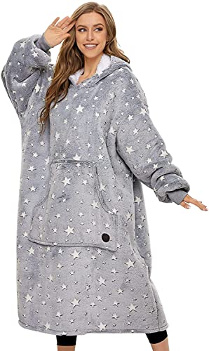 THREE POODLE Sherpa Wearable Blanket Hoodie – Glow-in-the-Dark, Oversized Adult