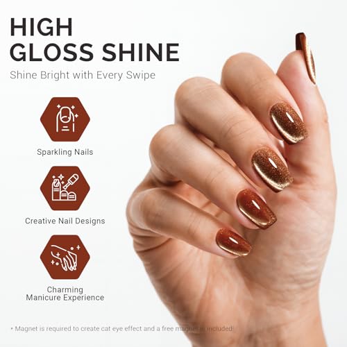 Image of MelodySusie Jeweliver Cat Eye Gel Nail Polish, 0.5 Fl Oz Brown Glitter Holographic Magnetic Nail Polish with Magnet, UV Nail Polish for Nail Art Manicure Salon DIY at Home C6692