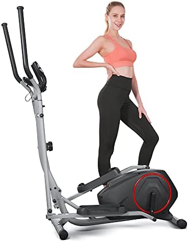 Foldable Elliptical Machine, Magnetic Elliptical Training Machines Exercise Cross Trainer with Heart Rate Sensor & LCD Monitor, Smooth Quiet Driven for Home Gym Office Workout