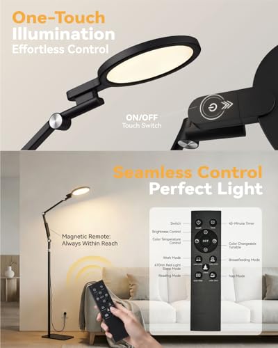 Sun Lamp 12000 Lux Full Spectrum Daylight Therapy Floor Lamp with 670nm Red Light Therapy and Monitor Mount 6-in-1 Modes 9 Color Temperatures 10 Brightness Magnetic Remote 43-68.5 Adjustable UV-Free — view 6