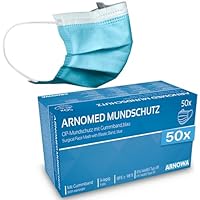 ARNOMED 50x Medizinische Mundschutzmaske Blau, CE Zertifizierte Op Maske, Medical Face Mask, Schutzmaske Mund & Nase, Einwegmasken, Chirugischer Mundschutz, Klinische Gesichtsmasken