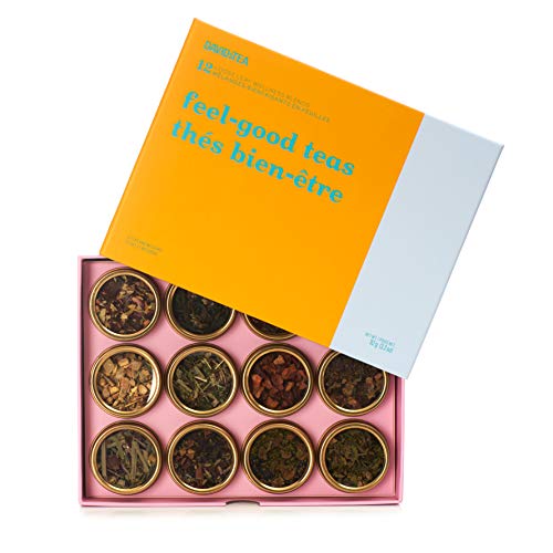 DAVIDsTEA Feel-Good Teas 12 Tea Sampler, Loose Leaf Tea Gift Set, Assortment of 12 Wellness Teas and Infusions, 92 Grams