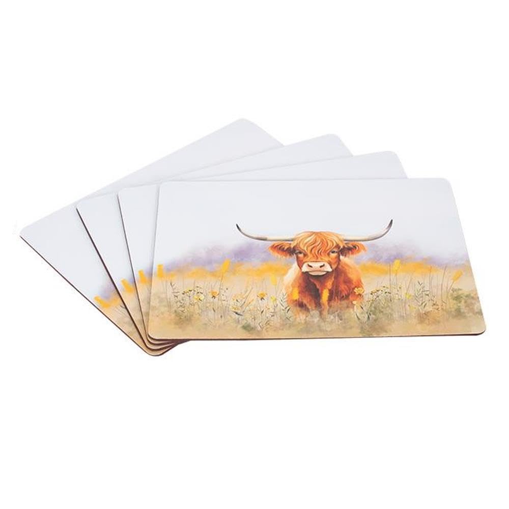Yöl 8 Cow Place Mats Set Of 8 Highland Cow Food Placemats Dining Table Protection Cork Backing Surface Protectors Non-Slip