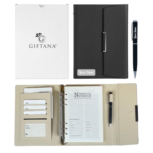 Image of Giftana Personalized Planner Diary with Pen Gift Set for Men and Women, 2 in 1 Customized New Year Gifts for Employee, Personalised Employee Onboarding Kit- Black