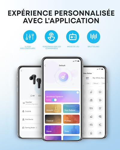 Soundcore by Anker P20i Ecouteurs Bluetooth sans Fil, Écouteurs sans Fil Bluetooth 5.3, conducteurs 10mm, Grosses Basses, 30H de Lecture, étanchéité IPX5, EQ Via App, 2 micros, Mode écouteur Unique