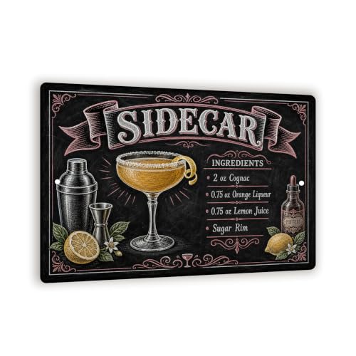 Sidecar Recipe Metal Sign - Chalkboard Bar Wall Decor - 8x12 Cocktail Art