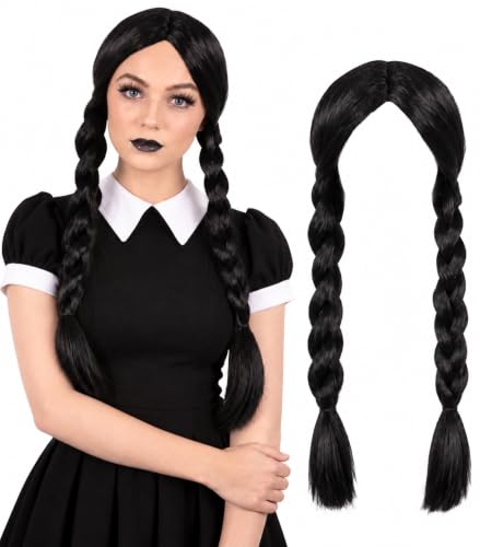 Kangaroo Braided Long Black Wig Women - Cosplay Halloween Wigs For Adults | Pigtail Braid Wig - Straight Black Long Girl Wig Accessories For Cosplay,