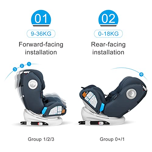 Globalkids Safety Baby Car Seat With Isofix And Top Tether, 360 Degree Rotating Child Seat For All Group 0-12 Years Old (Up To 36Kg), Black (2022 Edition) - 4