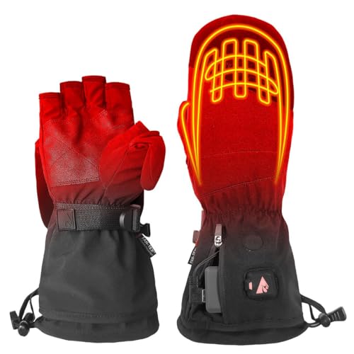 ActionHeat 5V Men's Battery Heated Glomitts – Innovative Gloves And Mitten Combination – Battery Operated Gloves – Up to 3.5 Hours Power, Black, L-X-L