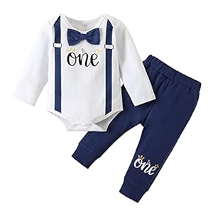 Borlai Baby Junge 1. Geburtstag Outfits Fliege Strampler Hosenträger Hosen Gentleman Kleidung Set