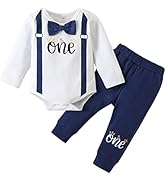 Borlai Baby Boy My 1st Birthday Outfit Cake Smash Short Sleeve Bow Tie Romper Suspenders Strap Pa...