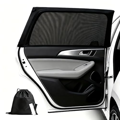 Quelcc 2 Pcs Pare Soleil Vitre Arrière Voiture, Pare Soleil Voiture Bébé, Chaussette pour Enfants et Animaux,Bloquer Les Rayons UV Anti Moustiquaire,Taille Universelle pour Plupart des Voitures(Noir)