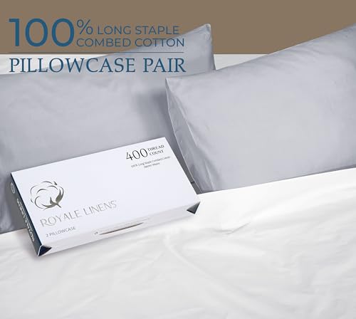 Image of Royale Linens 400 Thread Count 100% American Grown Cotton King Pillowcase Set - Luxury Sateen King Pillow case - 20 inchx40 inch Inch Soft & Smooth Set of 2 Silver Pillowcases - (King, Spanish Silver)