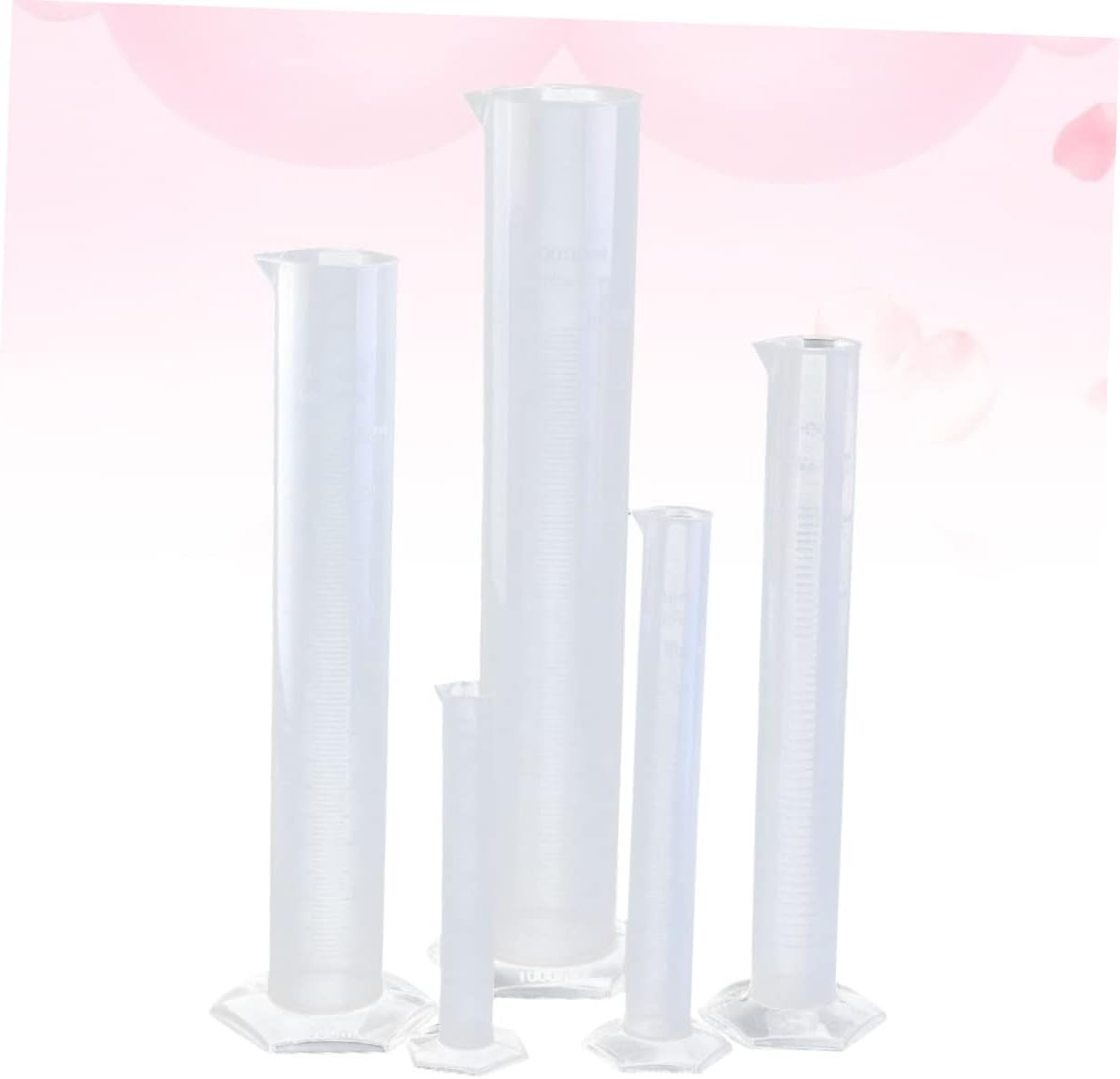 Plastic Graduated Measuring Cylinders Set Science Lab Test Tube with Base Scale (5 Sizes 50ml-1000ml)