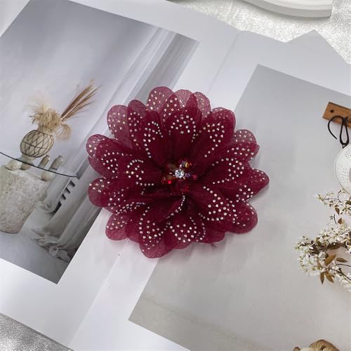 Image of Rhinestones Flower Fabric Big Brooches Lapel Pins for Women Elegant Organza Floral Brooch Pin for Dresses Suit Wedding Banquet Clothes Accessories Fashion Jewelry 130mm