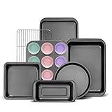 KITESSENSU Compact Baking Pans Sets, Nonstick Bakeware Sets 19-Piece with Round/Square Cake Pan, Loaf Pan, Muffin Pan, Cookie Sheet, Roast Pan, Cooling Rack, Carbon Steel Bake Set