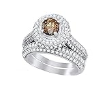 Brandy Diamond® 14K White Gold Chocolate Brown Diamond Lovely Solitaire Halo Bridal Engagement Ring Set 1-1/4 Ctw