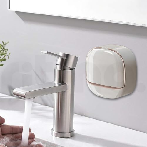Image of Ritmo Soap Dish Space Saving Waterproof Drainable Wall Mounted Soap Box for Shower Waterproof Soap Dish with Drain Box, Wall Mounted Drain Soap Box, with Waterproof Flip Lid (White)