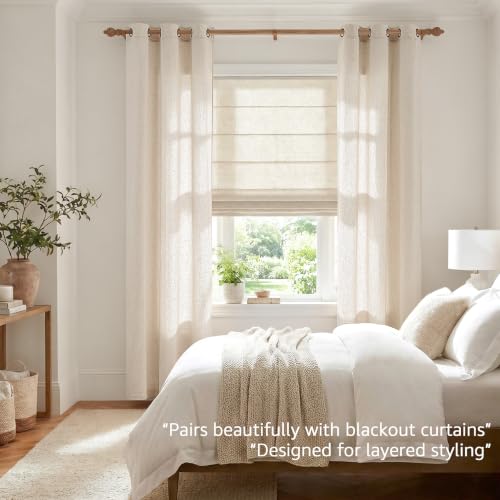 Image of jinchan Linen Curtains 96 Inch Light Filtering Grommet 2 Panels Natural