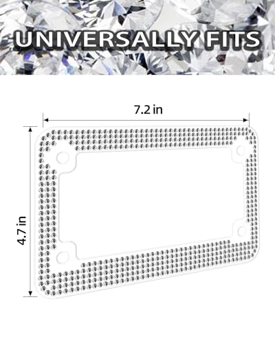 OKLPF Motorcycle Bling License Plate Frames,Stainless Steel Rhinestone License Plate Holder,Motorcycle License Plate Accessories,Bedazzled Sparkly-White
