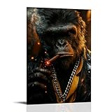 Mens Wall Art Gangster Gorilla Smoking Cigar Painting Canvas Print Billiards Poker Room Cigar Canvas Art Posters for Room Aesthetic And Wall Art Picture Living Room Deco12x18inch(30x45cm)