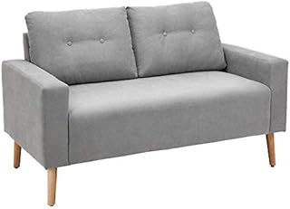 HOMCOM Fabric Upholstery Double Seat Sofa Compact Loveseat Couch Living Room Furniture 2 Seater with Tufted Back Cushions, Grey