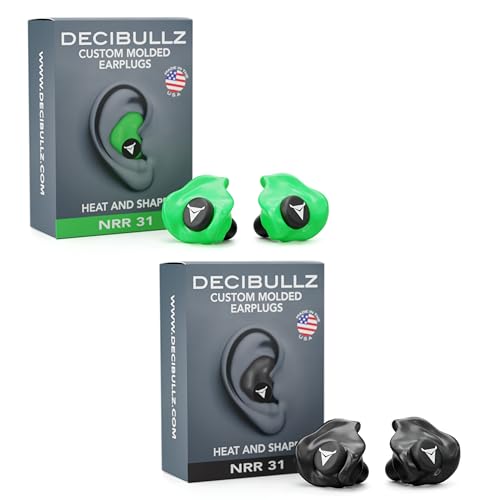 Decibullz - Custom Molded Earplugs, 31dB Highest NRR, Comfortable Hearing Protection for Shooting, Travel, Swimming, Work and Concerts (2 Pack)