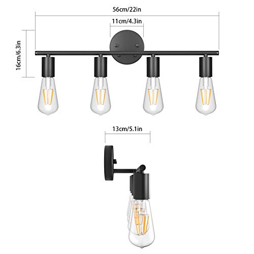Image of Ralbay Bathroom Vanity Light Fixtures-4 Light Industrial Matte Black Wall Sconce, Vintage Edison Wall Lamp Lighting Fixture for Bathroom