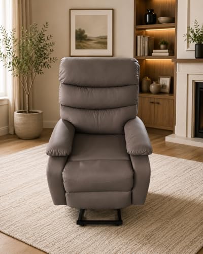 Image of ZANGELI Riser & Recliner Chair – Brown Fabric PU Leather Power Lift Chair with Remote Control, Elderly Friendly, Side Pockets & Assisted Stand Function (PU Leather)