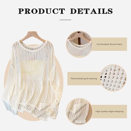 Beach Cover Ups For Women Sleeve Crochet Cover Up Bathing Suit Mesh Swimwear Knit Pullover Beach Dress Vacation Outfits3