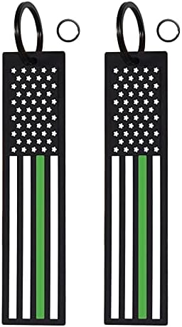 WOSITE 2 PACK American Flag Keychain Tag with Key Ring for Men Women Keys, Cars, Motorcycles, Bicycle, Backpacks, Luggage, and Gifts (Green line)